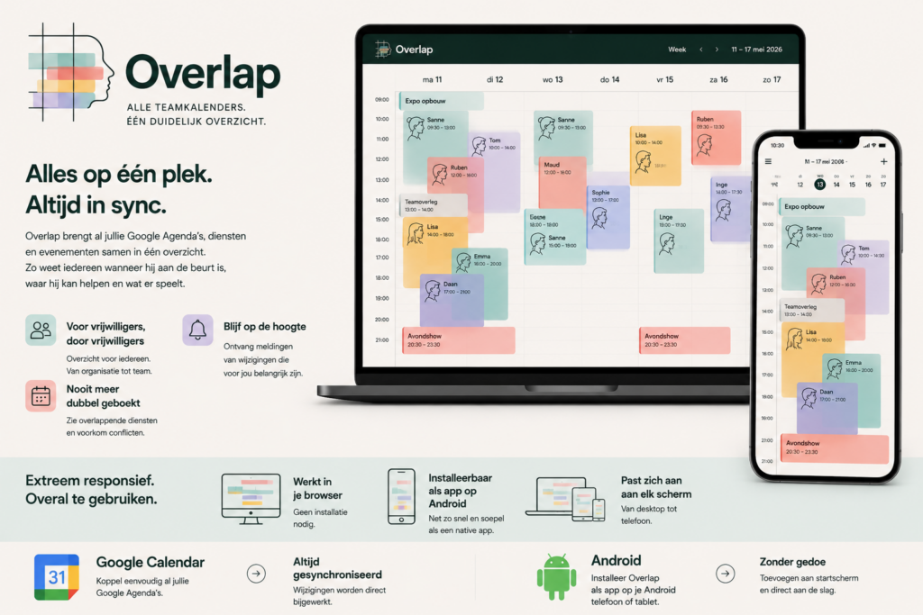 Overlap app met roosters, agenda’s en evenementen in één overzicht