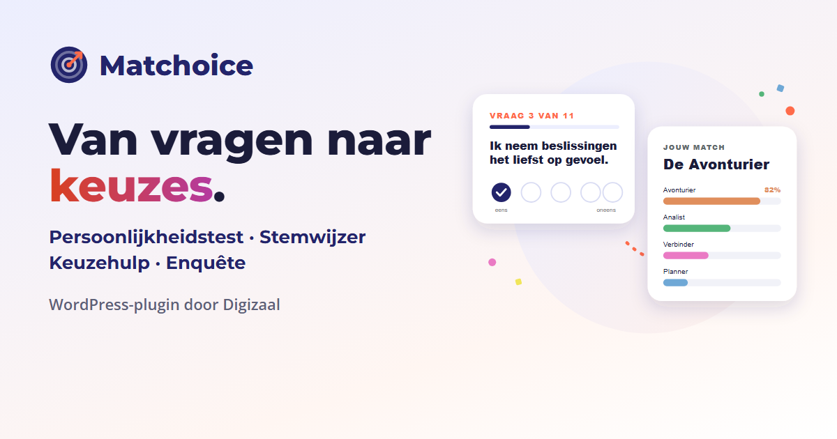 Matchoice: persoonlijkheidstest, stemwijzer, keuzehulp en enquête voor WordPress